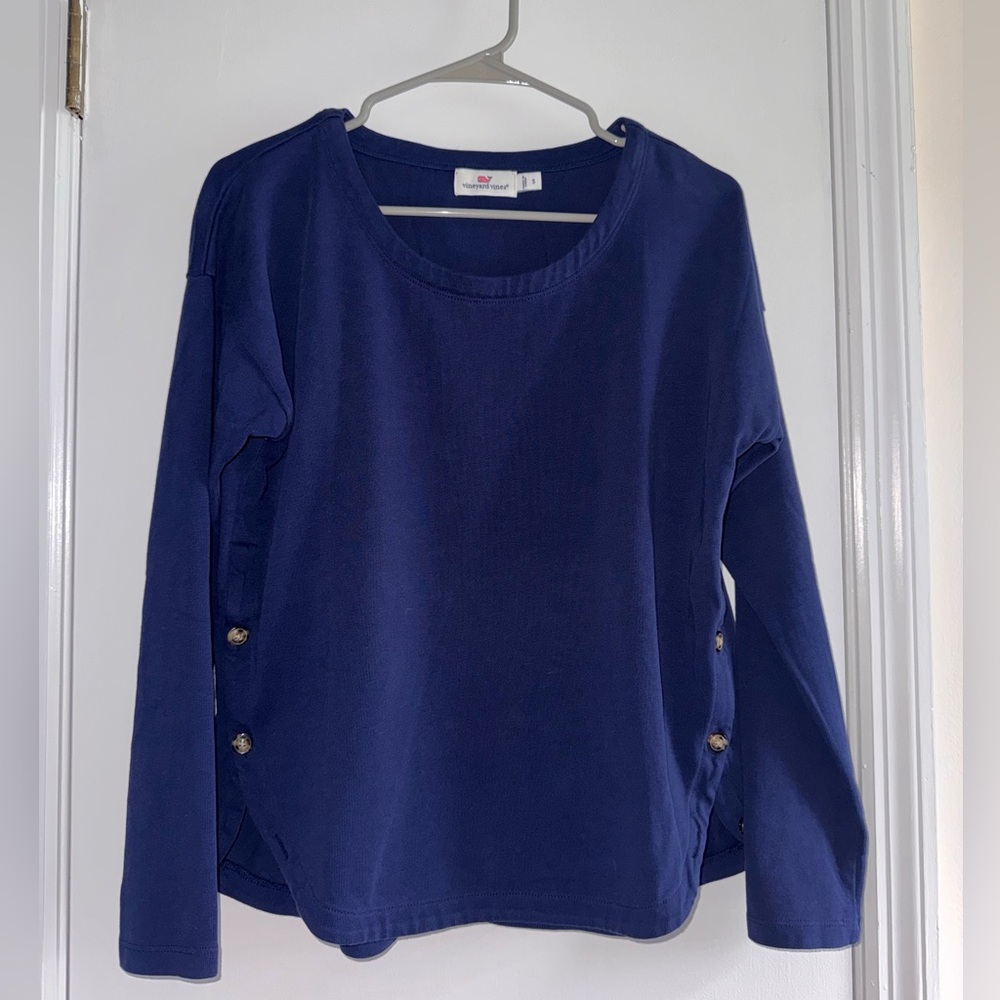 Vineyard Vines Navy Blue Long Sleeve Top with Button Accents
